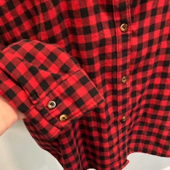 Forever21 Red Black Buffalo Plaid Long Sleeve Flannel Shirt Size Large Oversized - Picture 10 of 14